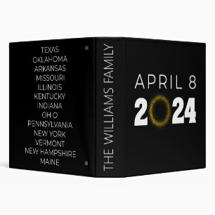 Total Solar Eclipse USA April 8, 2024 3 Ring Binder