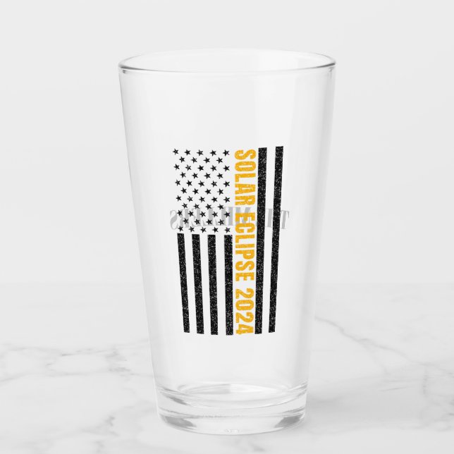 Total Solar Eclipse USA April 8, 2024  US flag Glass (Front)