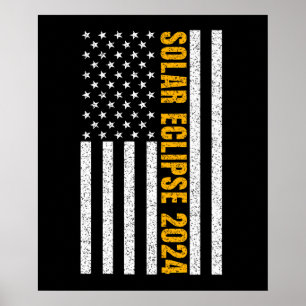 Total Solar Eclipse USA April 8, 2024 US flag Poster