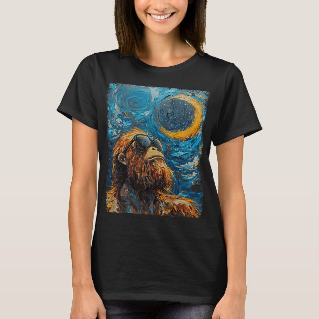 Total Solar Eclipse Van Gogh Starry Night Art Styl T-Shirt (Front)