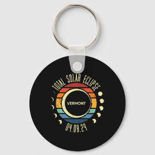 Total Solar Eclipse Vermont Retro 2024 Men Women K Keychain