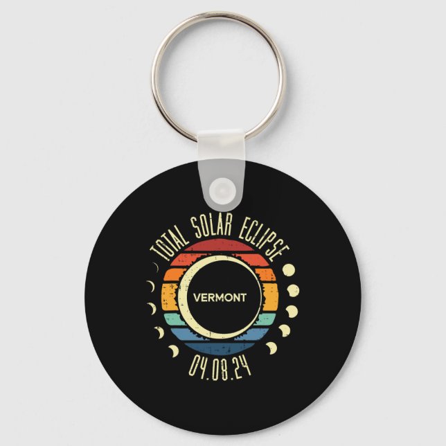 Total Solar Eclipse Vermont Retro 2024 Men Women K Keychain (Front)