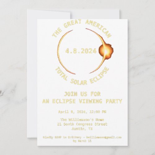 Total Solar Eclipse Viewing Party 482024 USA Inv Invitation