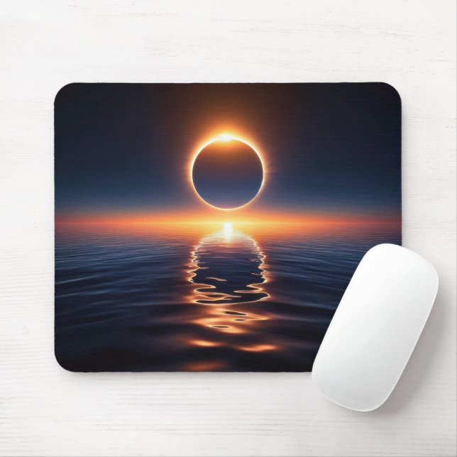 Total Sun Eclipse Over Ocean Water Mouse Pad (With Mouse)