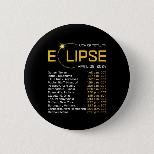 Totality Path 2024 Eclipse Map Total Eclipse Astro Button (Front)