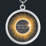 Totality Solar Eclipse 2017 Silver Plated Necklace<br><div class="desc">A total solar eclipse occurred on April 8,  2024,  passing over Mexico,  the United States,  and Canada.  This necklace has the text "Totality 04.08.24".  An orange and black sun and moon graphic in the center represents the eclipse.</div>