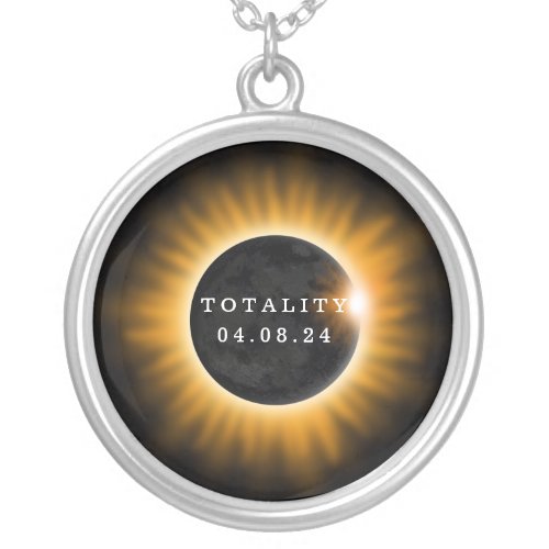 Totality Solar Eclipse 2017 Silver Plated Necklace