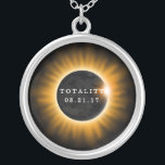 Totality Solar Eclipse 2017 Silver Plated Necklace<br><div class="desc">A total solar eclipse occurred on August 21,  2017,  crossing the United States.  This necklace has the text "Totality 08.21.17"".  An orange and black sun and moon graphic in the center represents the eclipse.</div>