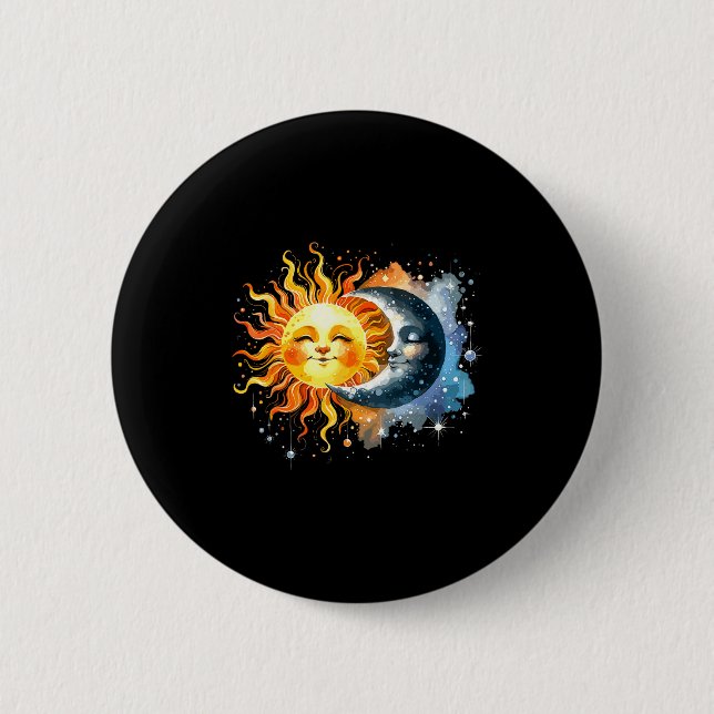 Totality Solar Eclipse Moon Sun Design Button (Front)