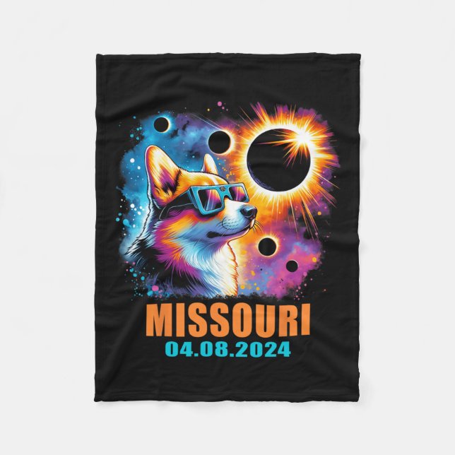 Totality Total Solar Eclipse 2024 Missouri Corgi D Fleece Blanket (Front)