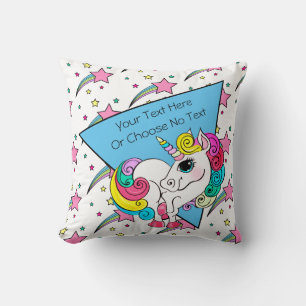 Totally 80s 90s Retro Colorful Stars White Unicorn Throw Pillow