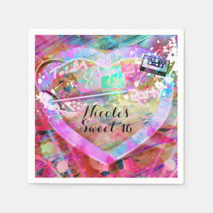 Totally 80's Bright Fun Heart Party Custom Glam Paper Napkins
