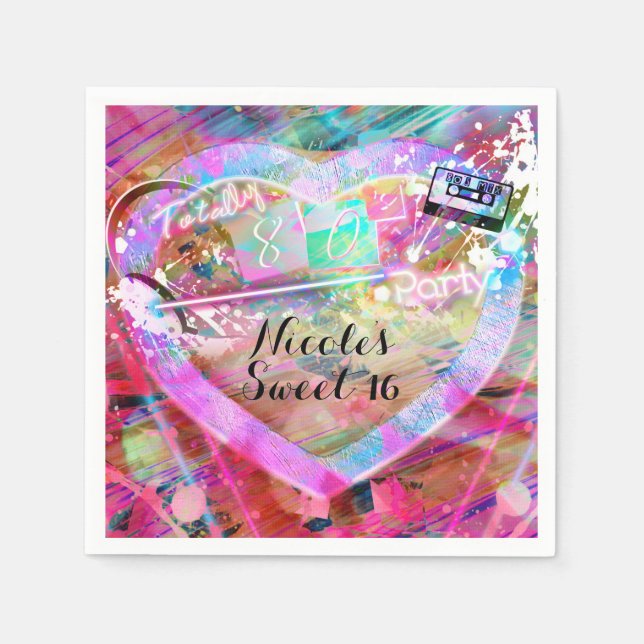 Totally 80's Bright Fun Heart Party Custom Glam Paper Napkins (Front)