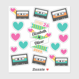 Totally 80s Cassettes and Hearts Wedding Vinyl Sticker