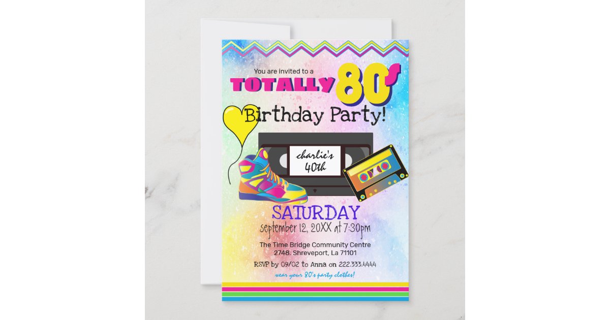Totally 80's Colorful Birthday Party Invitation | Zazzle