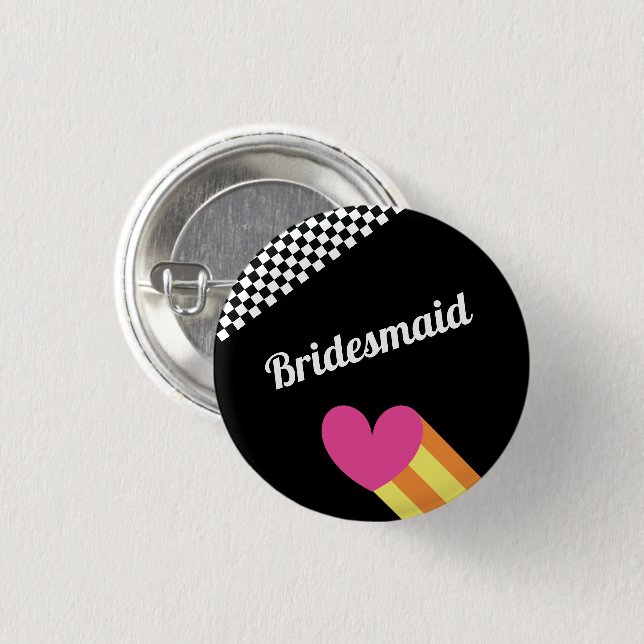 Totally 80s Heart and Checkered Wedding Button (Front & Back)