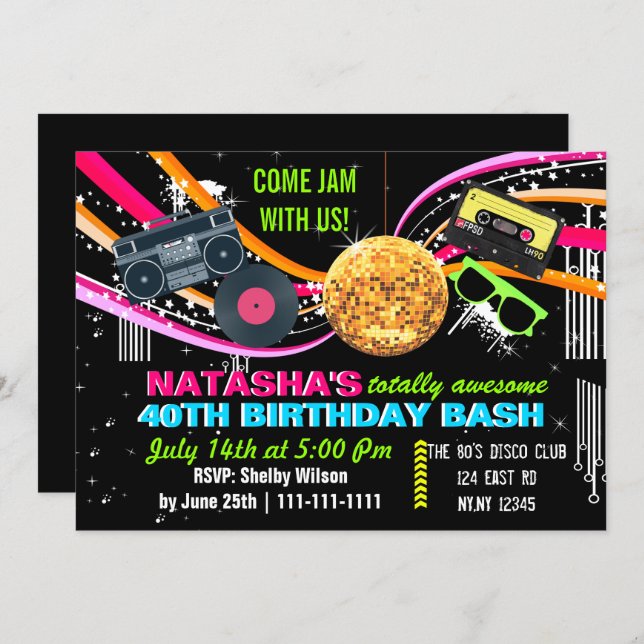 totally 80's retro Birthday party Invitation (Front/Back)