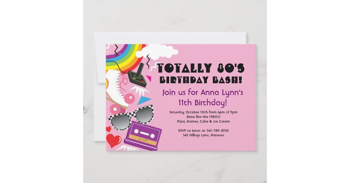 Totally 80's theme party birthday invitations | Zazzle