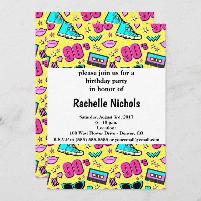 Totally 90's Patterned Invitation (Front/Back)