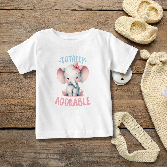 Totally Adorable Baby Elephant Pink Baby Girl Gift Baby T-Shirt (Baby Elephant Pink Gray T-shirt for Baby Girl. Baby shower gift, New baby gift Totally Adorable)
