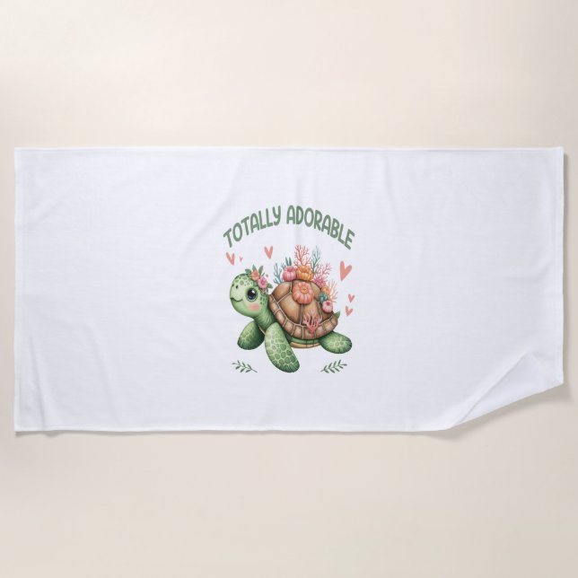 Totally Adorable Turtle with Coral Beach Towel (Front)