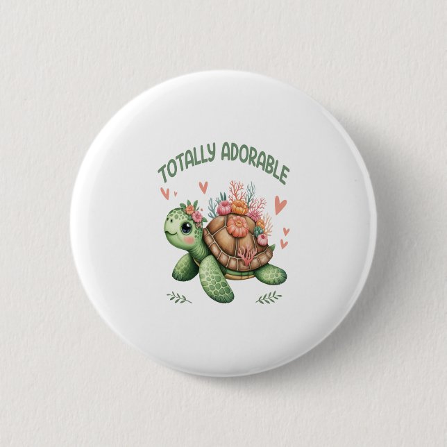 Totally Adorable Turtle with Coral Button (Front)