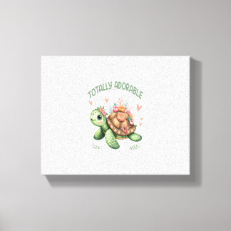 Totally Adorable Turtle with Coral Canvas Print