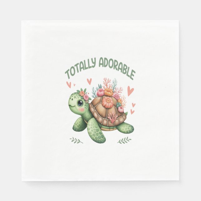Totally Adorable Turtle with Coral Napkins (Front)