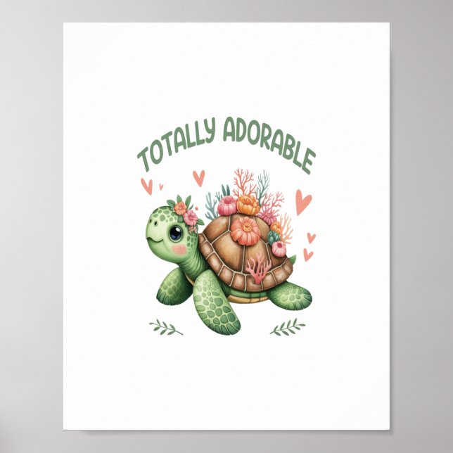 Totally Adorable Turtle with Coral Poster (Front)