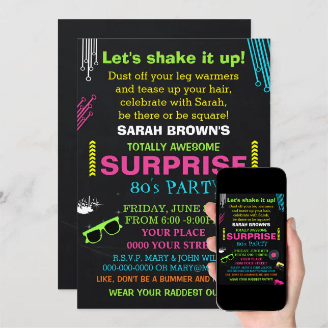 totally awesome 80s party invitation | Zazzle