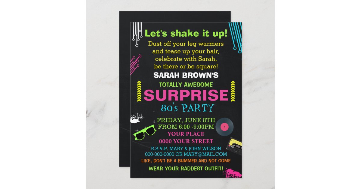 Totally Awesome 80's Birthday Party Invitation, Eighties
