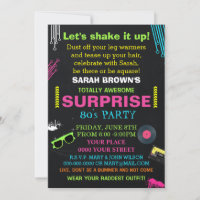 Totally Awesome 80's Birthday Party Invitation, Eighties