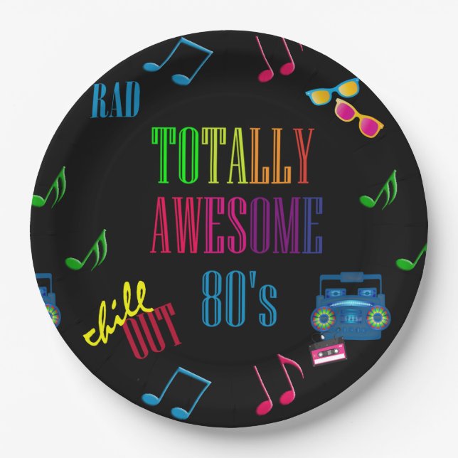 Totally Awesome 80's Party  Paper Plates (Front)