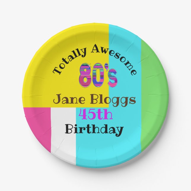 Totally Awesome 80's party supplies eighties Paper Plates (Front)