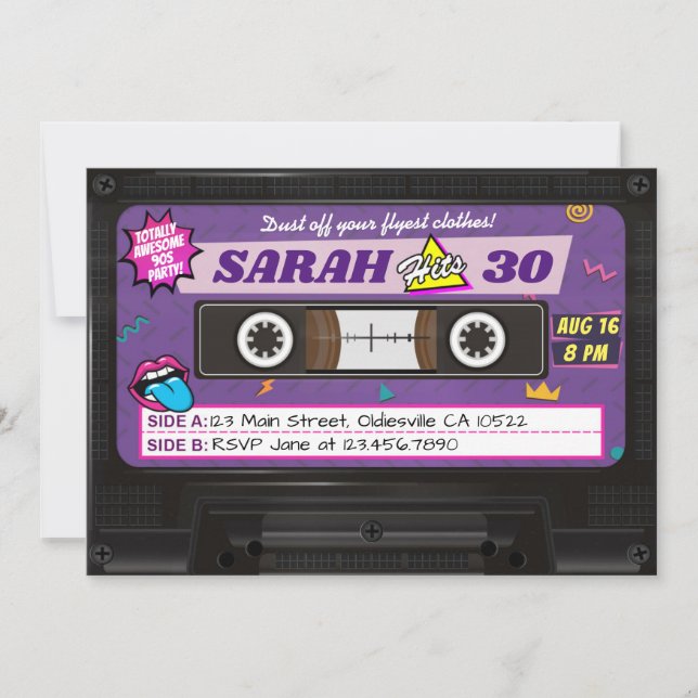Totally Awesome 90s Cassette Birthday Party Invite (Front)