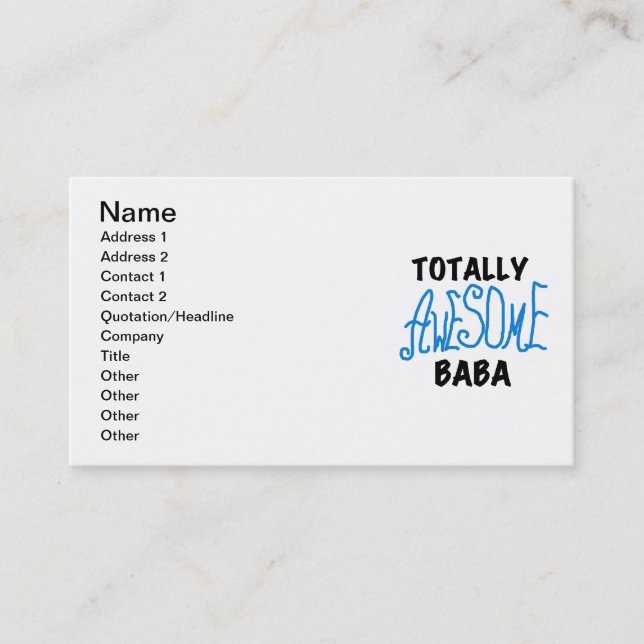 Totally Awesome Baba Tshirts and Gifts Business Card (Front)