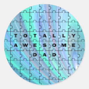 Totally Awesome Dad Puzzle Blue Classic Round Sticker