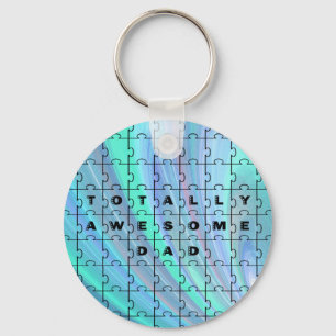 Totally Awesome Dad Puzzle Blue Keychain