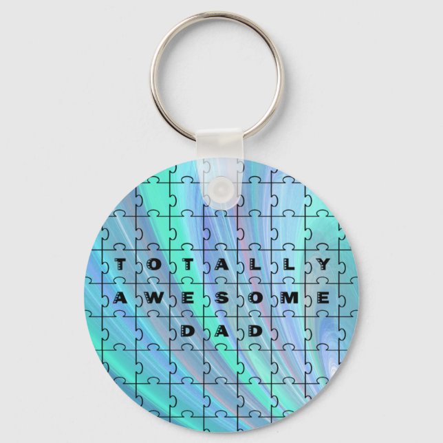 Totally Awesome Dad Puzzle Blue Keychain (Front)