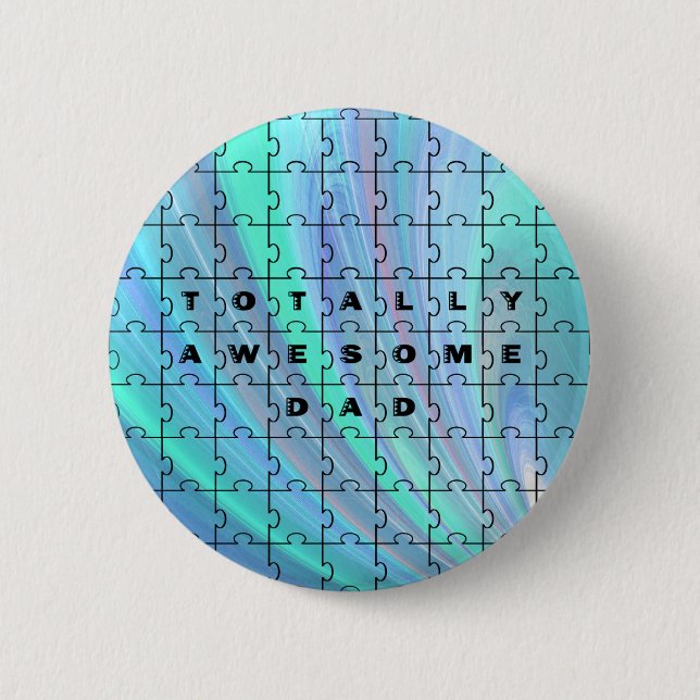 Totally Awesome Dad Puzzle Blue Pinback Button (Front)