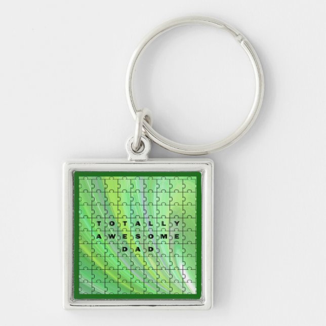 Totally Awesome Dad Puzzle Green Keychain (Front)