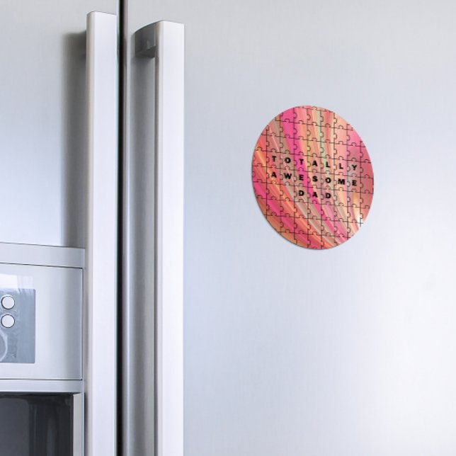 Totally Awesome Dad Puzzle Text Pink/Brown Pattern Magnet (Creator Uploaded)