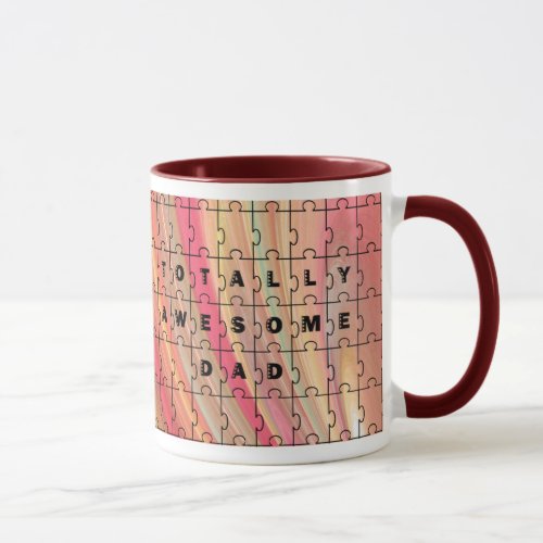 Totally Awesome Dad Puzzle Text PinkBrown Pattern Mug