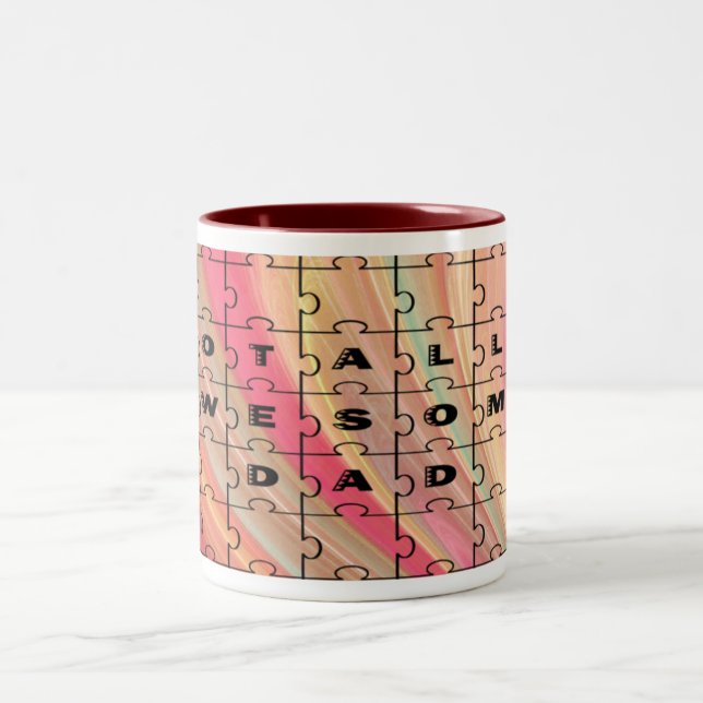Totally Awesome Dad Puzzle Text Pink/Brown Pattern Two-Tone Coffee Mug (Center)