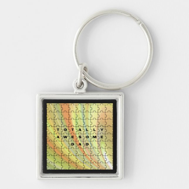 Totally Awesome Dad Puzzle Yellow/Brown Keychain (Front)