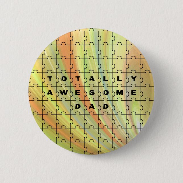 Totally Awesome Dad Puzzle Yellow/Brown Pinback Button (Front)