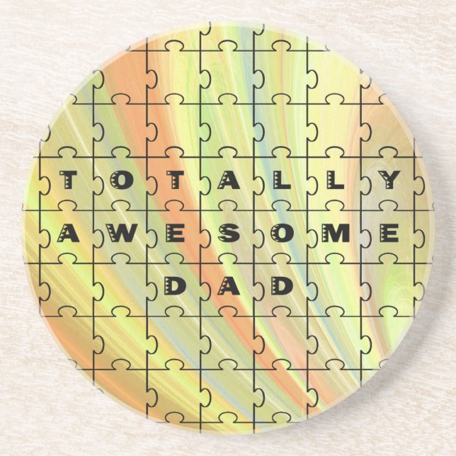 Totally Awesome Dad Yellow and Brown Coaster (Front)