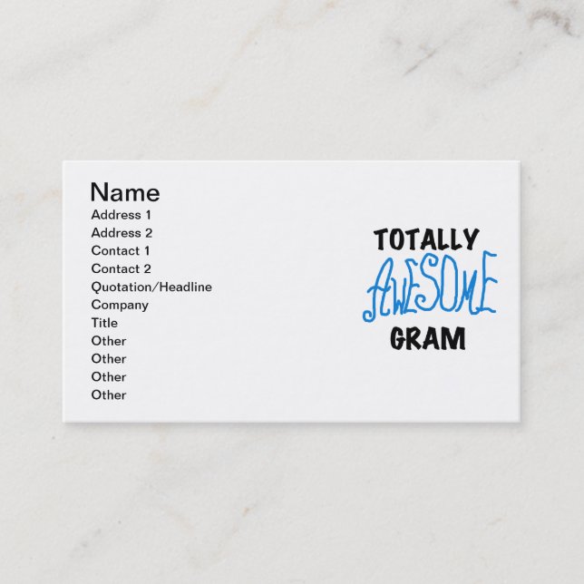 Totally Awesome Gram Blue Tshirts and Gifts Business Card (Front)
