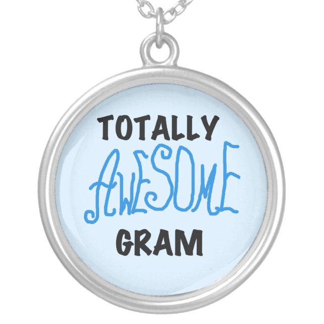 Totally Awesome Gram Blue Tshirts and Gifts Silver Plated Necklace (Front)