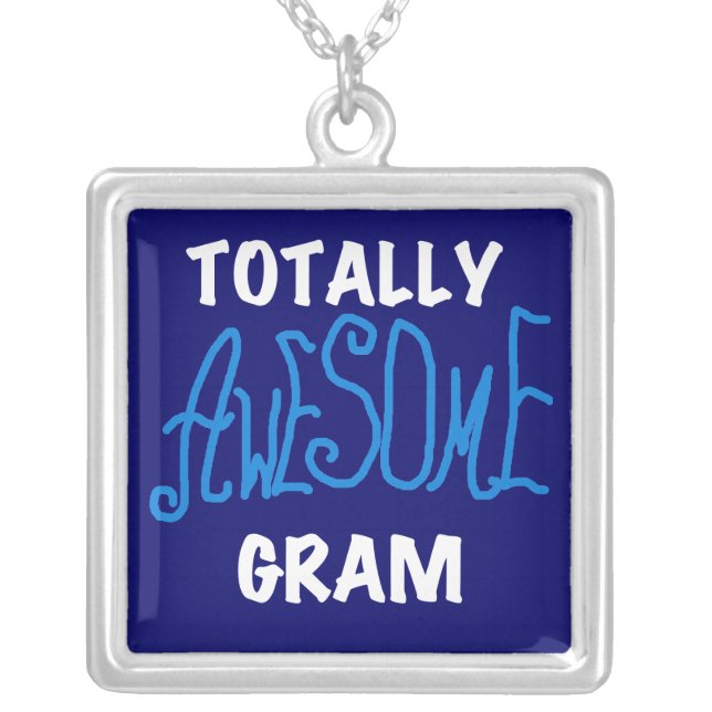 Totally Awesome Gram Blue Tshirts and Gifts Silver Plated Necklace (Front)